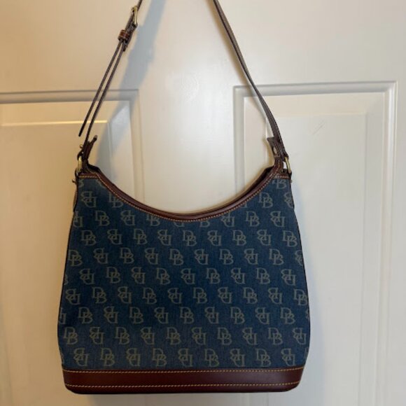Vintage Dooney & Bourke DB Monogram Denim Hobo Shoulder bag - Picture 1 of 16